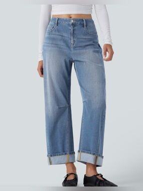 Halara Flex™ Mid Rise Barrel Leg Washed Casual Jeans